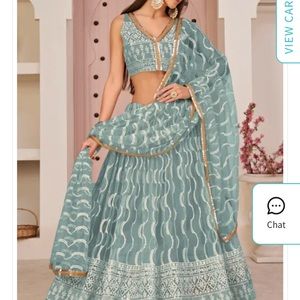 Embroidered Net Lehenga in Dusty Blue